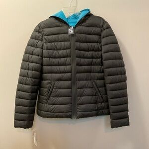 Nautica Black Blue Reversible Packable Lightweight Hooded Puffer Jacket Size L